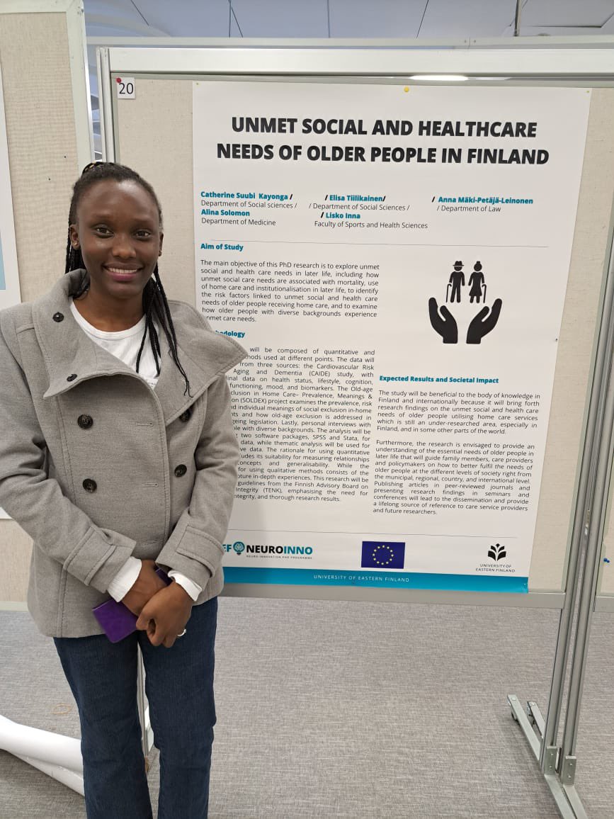 SOLDEXproject's tweet photo. Early Stage Researcher Catherine Suubi Kayonga presenting her PhD project at #UEFWinterSchool Cathy is using data from @SOLDEXproject and #Caide study to examine unmet social and health care needs in later life. Happy to have Cathy working with us! @UEFNeuroInno @UEFSocSc https://t.co/sx8BbRrp0W