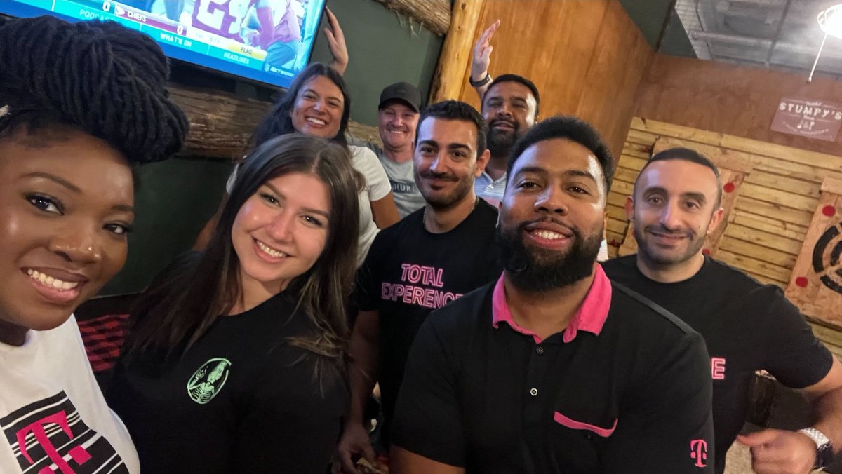 This team may not be the best at Axe throwing (..especially me 🤣) but we will be the best at connecting 📶 our customers in the EAST to their world 🌎 @TMobile It's all about the #TotalExperience @tomjyang @kateychamblin1 @csandoval111 @JonFreier