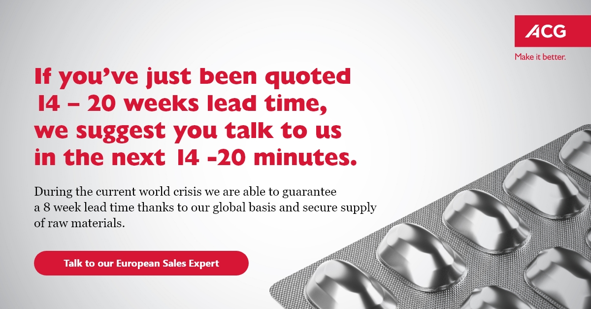 ACGWorld's tweet photo. In the current climate of uncertainty, secure lead times are a victim. Because we
are globally based we are able to continue to offer secure supplies and reliable
lead times.
Talk to our Expert - https://t.co/pp2wUIz0wu
#makeitbetter #acgfilms #foils #packaging #pharma https://t.co/zfBZFDMSAQ
