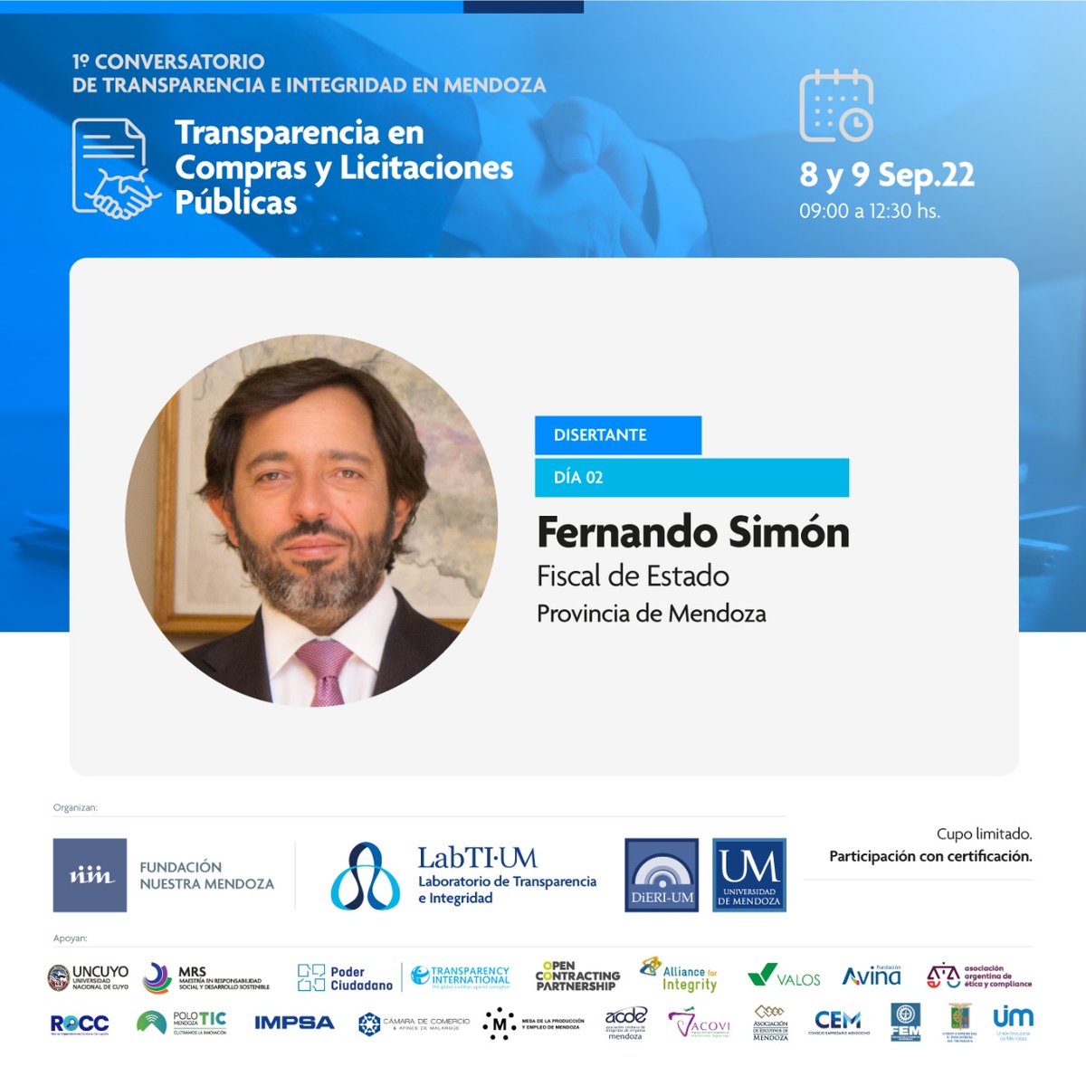 Una sociedad más justa requiere integridad en las compras y contrataciones públicas y tanto el sector Público como el Privado pueden y deben aportar para que esto suceda. 🤝
Inscribite al conversatorio: bit.ly/ConversatorioT…
🗓️08 y 09 de septiembre 2022, de 9 a 12:30 hs.