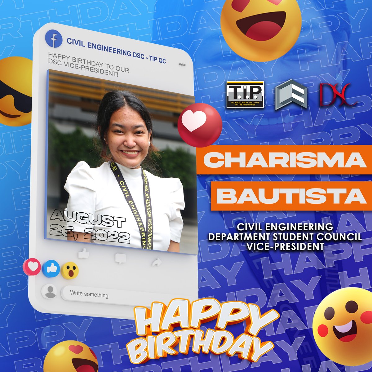 cedsctipqc's tweet photo. We would like to greet a 𝐇𝐀𝐏𝐏𝐘 𝐁𝐈𝐑𝐓𝐇𝐃𝐀𝐘 to 𝐌𝐬. 𝐂𝐡𝐚𝐫𝐢𝐬𝐦𝐚 𝐔. 𝐁𝐚𝐮𝐭𝐢𝐬𝐭𝐚, our 𝐃𝐒𝐂 – 𝐕𝐢𝐜𝐞 𝐏𝐫𝐞𝐬𝐢𝐝𝐞𝐧𝐭 '𝟐𝟐-'𝟐𝟑. 🎉 https://t.co/6DRV1FnuUS