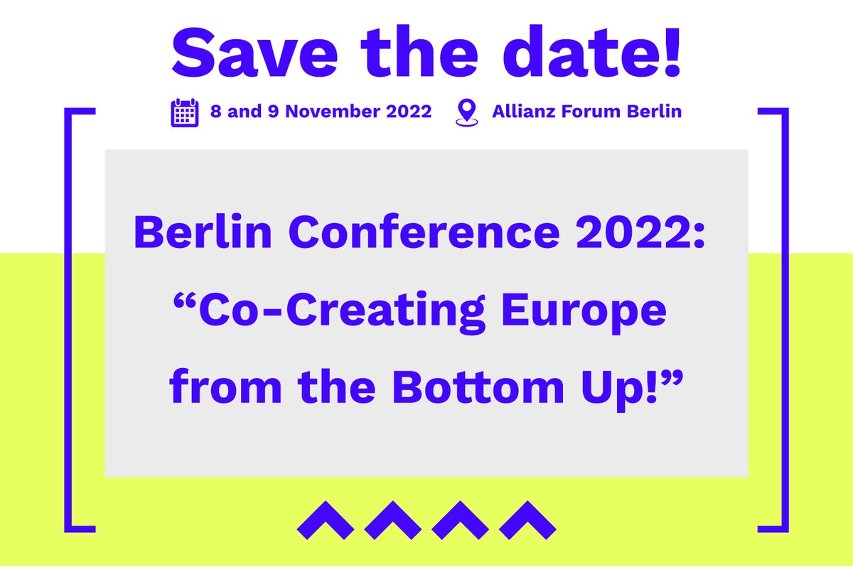 This November, the Berlin Conference will once more be the place for debates with artists and intellectuals, committed mayors and citizens – especially the youth – to find innovative ideas for creating our common Europe of tomorrow #EuropeBottomUp #EYY2022 europebottomup.eu/projects/berli…