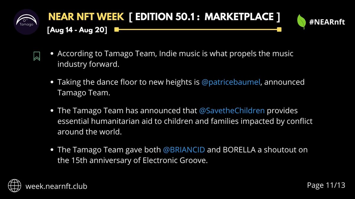 Weekly Highlights
<a href="/tamago_stream/">Tamago</a>

✅ <a href="/tamago_stream/">Tamago</a> Shoutout to <a href="/BRIANCID/">BRIΛN CID</a> 

#NFT $NEAR #NFTCommmunity
#NEARnft #NEARnftWEEK