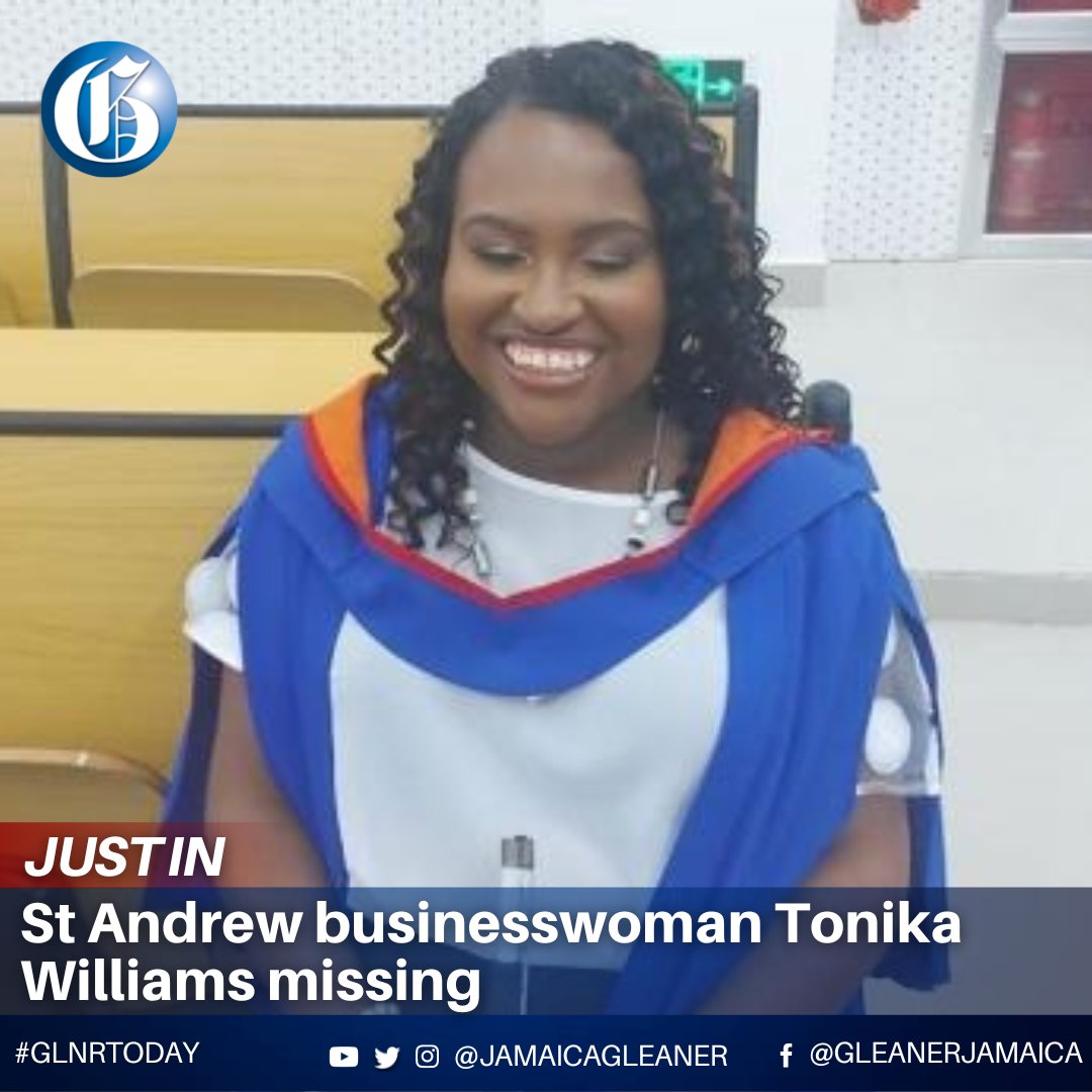 Twenty-seven-year-old businesswoman Tonika Williams of Norbrook in St Andrew has been reported missing. Williams, who is blind, was last seen at home about 1:30 p.m. She was wearing a peach blouse and black tights, the police say. She has not been heard from since. #GLNRToday
