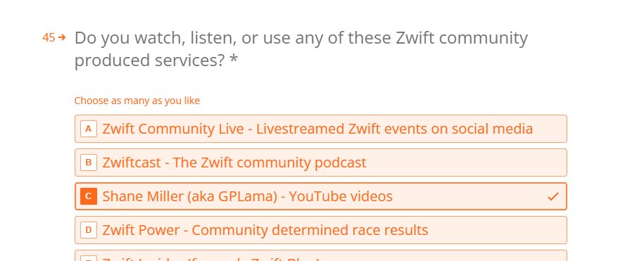 evert_idema's tweet photo. @gplama  credit where credit's due,  Zwift Survey https://t.co/bO1HFyzgKg