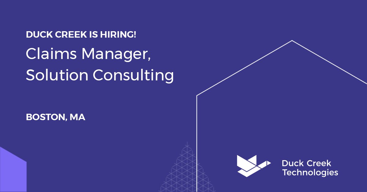 📢Duck Creek is hiring! 
We are growing our Consulting Solutions Group with a new Claims Manager, Solution Consulting position! 
👉Join the flock today by applying here: okt.to/VajHuo #hiring
#lifeatduckcreek #NowHiring #bestplacestowork #claims