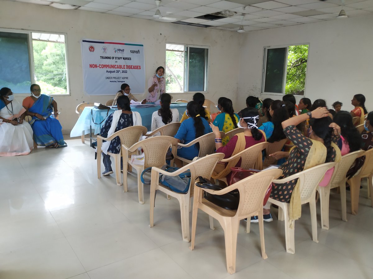 PPHF_Global's tweet photo. #ProjectASPIRE-@PPHF_Asia @sanofi and State NCD cell #Telangana conducted 2-day refresher #training on #NCDs for the #StaffNurses at 2 locations in Medchal, Telangana. The training attended by 90 nurses provided role #clarity and #reoriented them regarding #NCDs and #Cancers. https://t.co/Z1xCcDRB2L
