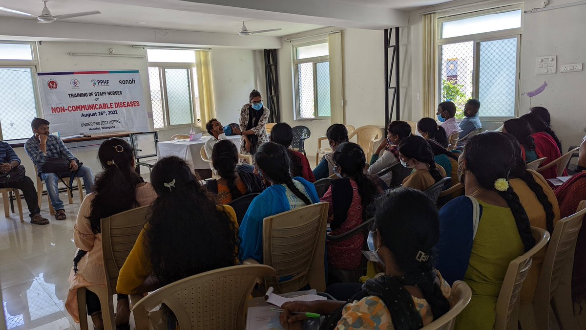 PPHF_Global's tweet photo. #ProjectASPIRE-@PPHF_Asia @sanofi and State NCD cell #Telangana conducted 2-day refresher #training on #NCDs for the #StaffNurses at 2 locations in Medchal, Telangana. The training attended by 90 nurses provided role #clarity and #reoriented them regarding #NCDs and #Cancers. https://t.co/Z1xCcDRB2L