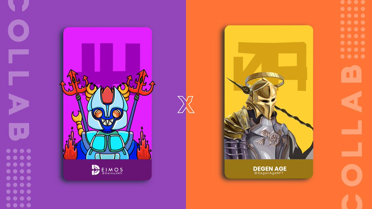 DeimosNFT's tweet photo. 🎁Collab #WLGiveaway🎁

 Deimos 🤝 Degen Age 
 
🏆10x WL Spots @DeimosNFT
🏆10x WL Spots @DegenAgeNFT

To Enter:
1. Follow @DeimosNFT &amp; @DegenAgeNFT
2. RT &amp; Like
3. Tag 3 friends

Ends in 48 hrs ⏳
#NFT #NFTs #NFTdrop #NFTCommunity #Whitelist https://t.co/JTRxGovVVj