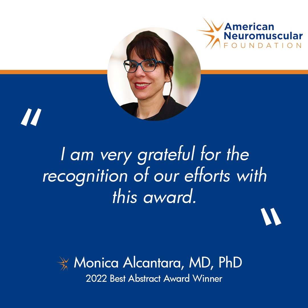AmNmFoundation's tweet photo. 2022 Best Abstract Award Winner is Monica Alcantara, MD, PhD 🎉

Alcantara looks forward to connecting with people from all over the world at the upcoming @AANEMorg Annual Meeting

Full article 📰 - https://t.co/UwZBB2bi7z

#Award #AANEM #MG #COVID #BestAbstract #FoundationFriday https://t.co/Ud6I1ufXS6