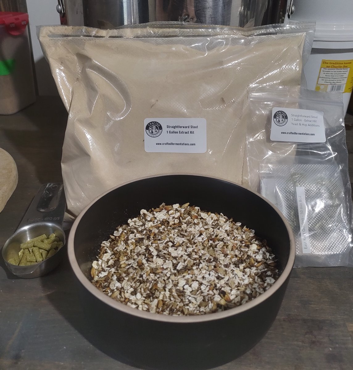 CFermentations's tweet photo. Well its Friday! So might as well be `Hack` a brew day.  Take our `Straight Forward Stout` extract kit &amp; amp it up a notch.  Partial Mash some oats, extra special &amp; biscuit malt.  Toss in extra Willamette hops! 

https://t.co/nBP4193oj3 https://t.co/r4Tuoitrl7