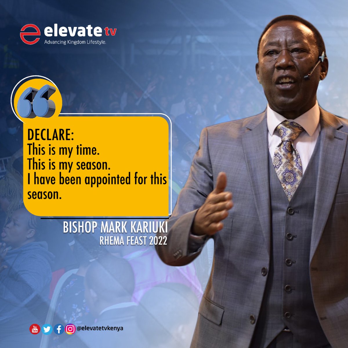 ElevateTVKenya's tweet photo. What a word from Bishop Mark Kariuki during today's session of Rhema Feast.
We are truly been blessed by the Word from the Lord.
#RhemaFeast2022
#GodWorkCommunity
#Advancingkingdomlifestyle https://t.co/jI7wDZeATn