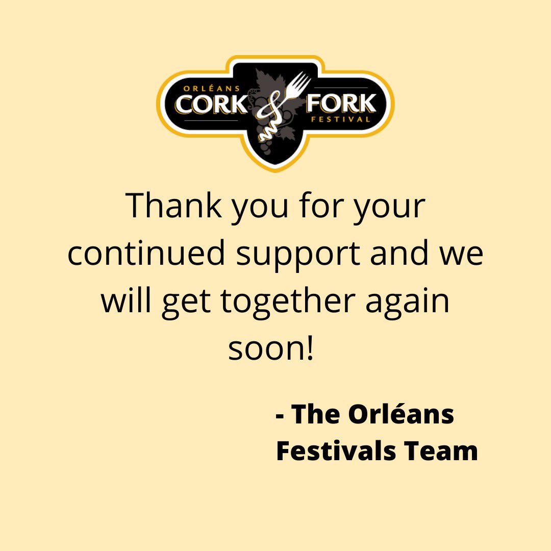 AnkhorEvents's tweet photo. Please see our statement on the cancellation of the Orléans Cork and Fork Festival #OrleansFestivals #CorkAndFork #OCFF ❤️ See you in 2023! https://t.co/4ZenZ5M4tt
