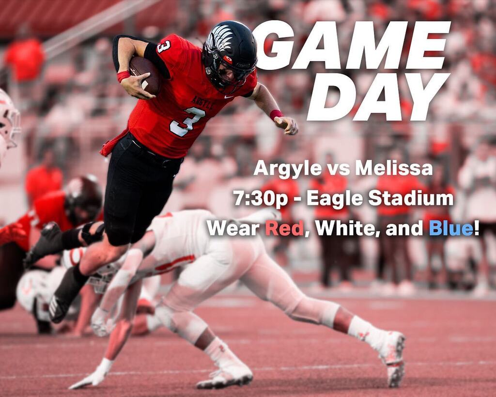 TheTalonNews's tweet photo. It’s game day Eagles! Show your support for the football team in their first game of the season as they take on Melissa tonight at 7:30 in Eagle Stadium. Make sure to wear your red, white, and blue to show your spirit because it’s a party in the USA! #goeagles #txhsfb https://t.co/VpbewGip7Z