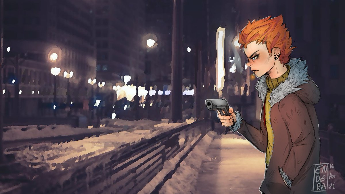 violet_gloom's tweet photo. [OLD] Here’s a quick fanart of #Pico! T̶h̶o̶ ̶h̶e̶ ̶l̶o̶o̶k̶s̶ ̶l̶i̶k̶e̶ ̶a̶n̶ ̶ä̶n̶g̶r̶y̶ ̶l̶e̶s̶b̶i̶a̶n̶. I tried to make it look like a scene from a movie or something lmao I hope y'all like it 
•──⋅☾ ☽⋅──•
#fnf #fridaynightfunkin #fanart #art https://t.co/IP0CmaVBcX