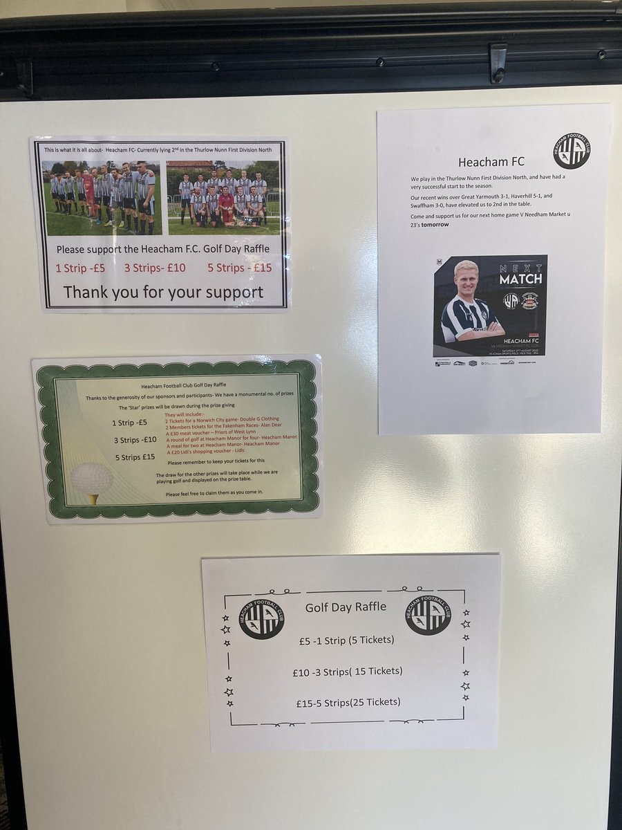 HeachamFC's tweet photo. And we are off!! Shot gun start! All 18 teams started and what a glorious day we have , for our golf day @Heacham_Manor Best dressed has already gone to #TeamGoss 👌🏻😎 Looking forward to welcoming some of the @HeachamSC2020 later , to draw these fantastic raffle prizes! https://t.co/xxwz5D1NKO