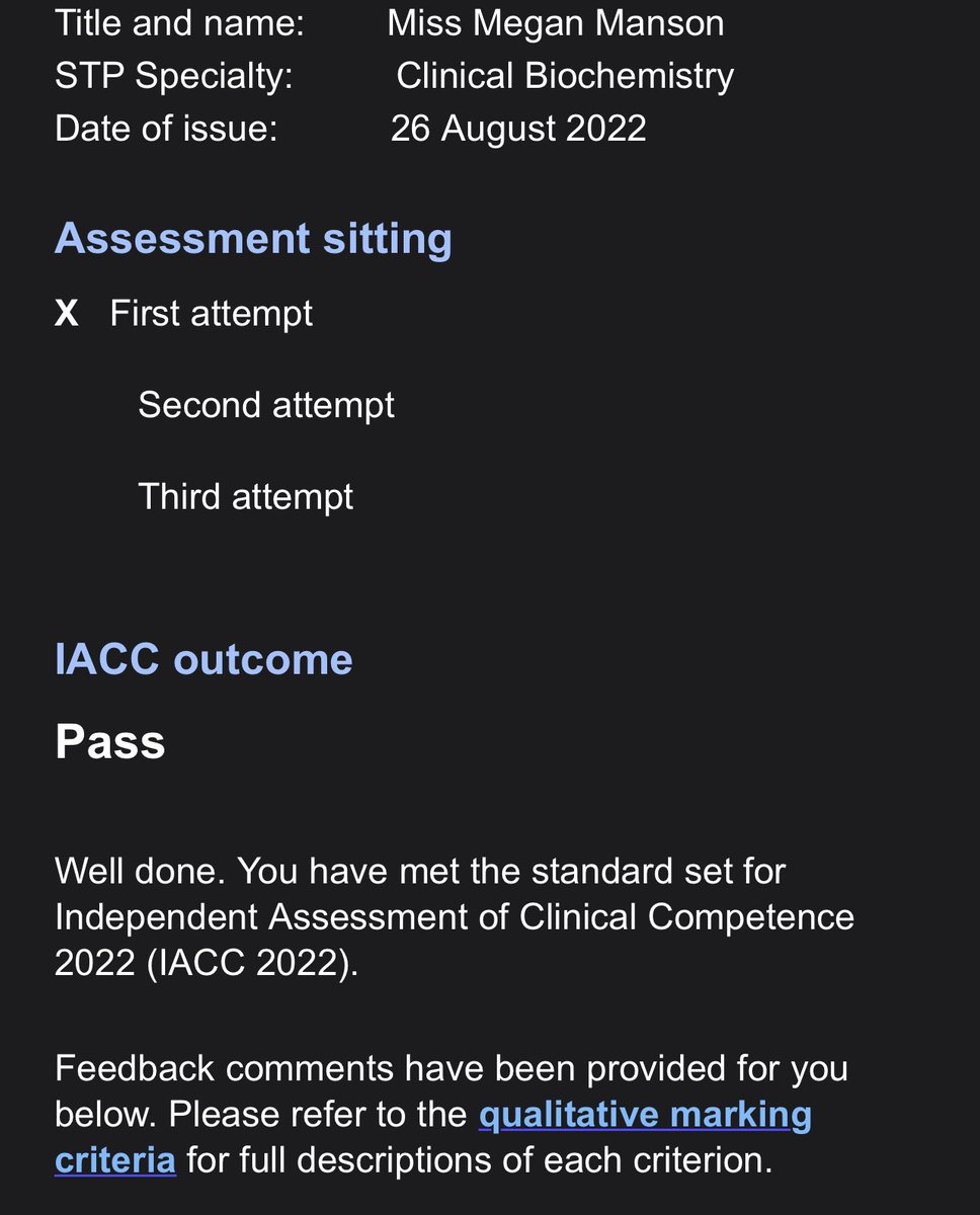 BiochemMeg's tweet photo. Absolutely over the moon to announce that I passed the #IACC #STP #clinicalbiochemistry @NSHCS 💫 https://t.co/nlvmYcdi1H