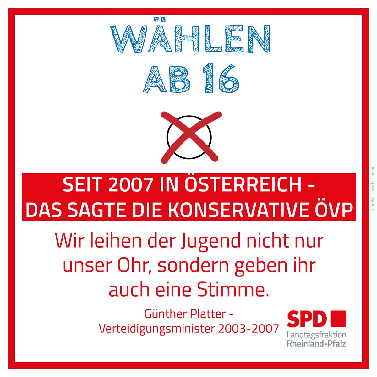 SPDFraktionRLP's tweet photo. #Wählenab16: In 🇦🇹 stimmte konservative ÖVP schon 2007 zu, in #RLP CDU bis heute nicht. Klingt komisch, ist aber so.
Wir wollen das ändern &amp; die Landesverfassung anpassen.
Liebe CDU, gib deinen Widerstand auf. Trau jungen Leuten was zu. Mach mit bei #Allezusammen für #Wählenab16 https://t.co/59KDGnJq6b
