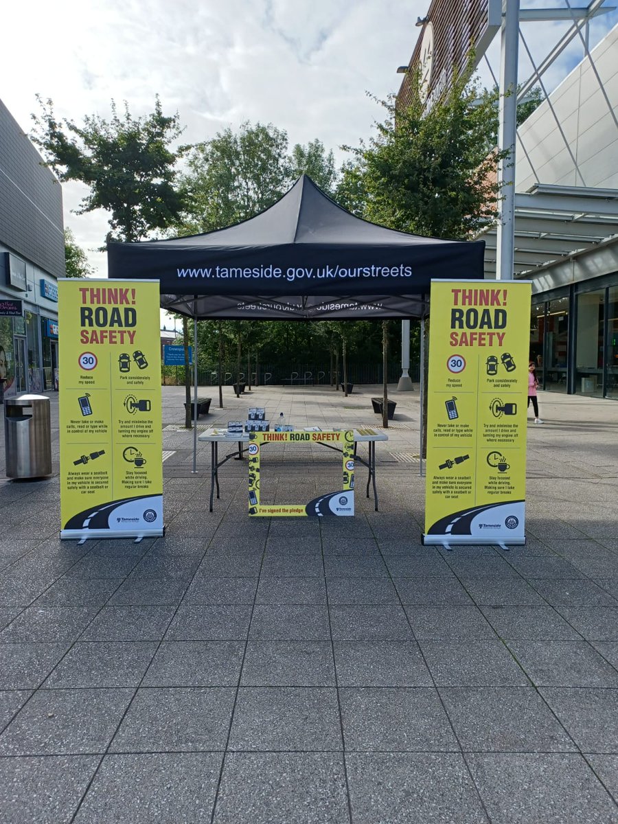 TamesideCouncil's tweet photo. This road-safety themed stall is part of an #OperationSaferTameside event at Crown Point North, Denton, today. Police officers have been carrying out traffic enforcement and council licensing officers have been checking taxis. https://t.co/MMo3gPVyUU