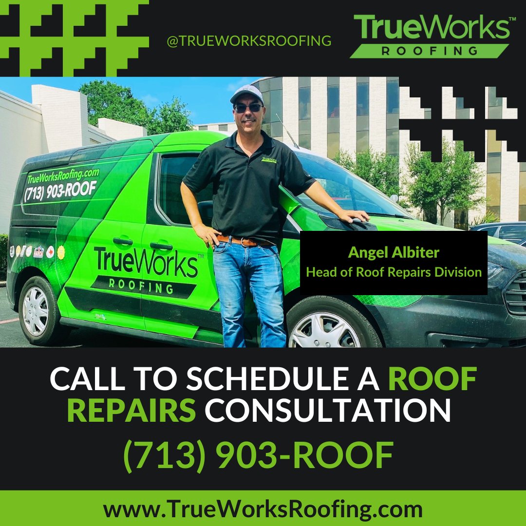 TrueworksR's tweet photo. Contact us today  😀 to schedule a🏡 #roofrepairs consultation at (713) 903-ROOF - We can inspect your roof and determine if it can be repaired and we can even assist you with the insurance process.  🙌 

#roofrepairs #roofrepair #fixroof #houstonroofrepair #houston #roofer https://t.co/f4LAOky0Gh