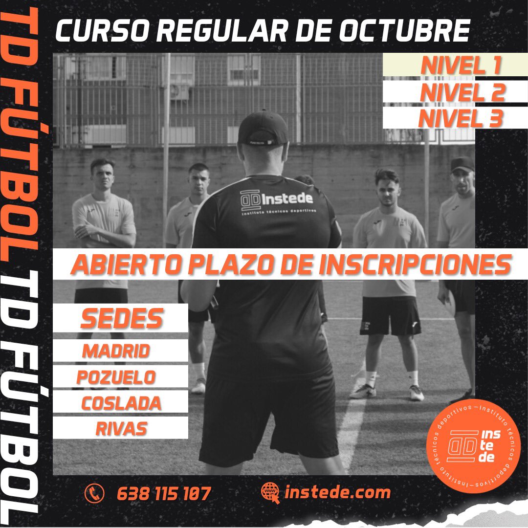 instede's tweet photo. 🚨Abrimos plazo de inscripción en el curso académico de entrenador de fútbol ⚽️ 

⚠️Esta temporada es obligatorio tener carnet de entrenador para poder sentarte en el banquillo ⚠️

#Fútbol #entrenador #entrenadordefútbol #soccer #titulodeentrenador #mister #titulo #fp https://t.co/sXEbVdA7jJ