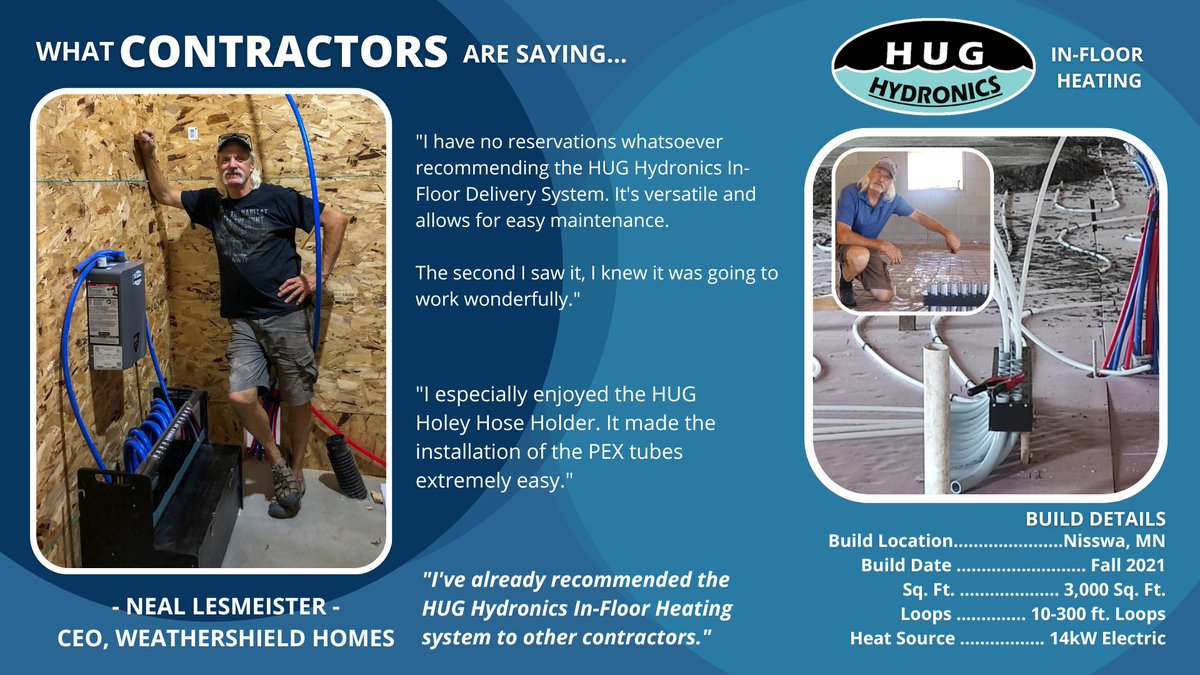 HUGLLC's tweet photo. This is Neal. He's installed several of our #hydronics systems. Read what he has to say about the next step for in-floor heating

#hvac #minnesota https://t.co/SRS1xRtW8e