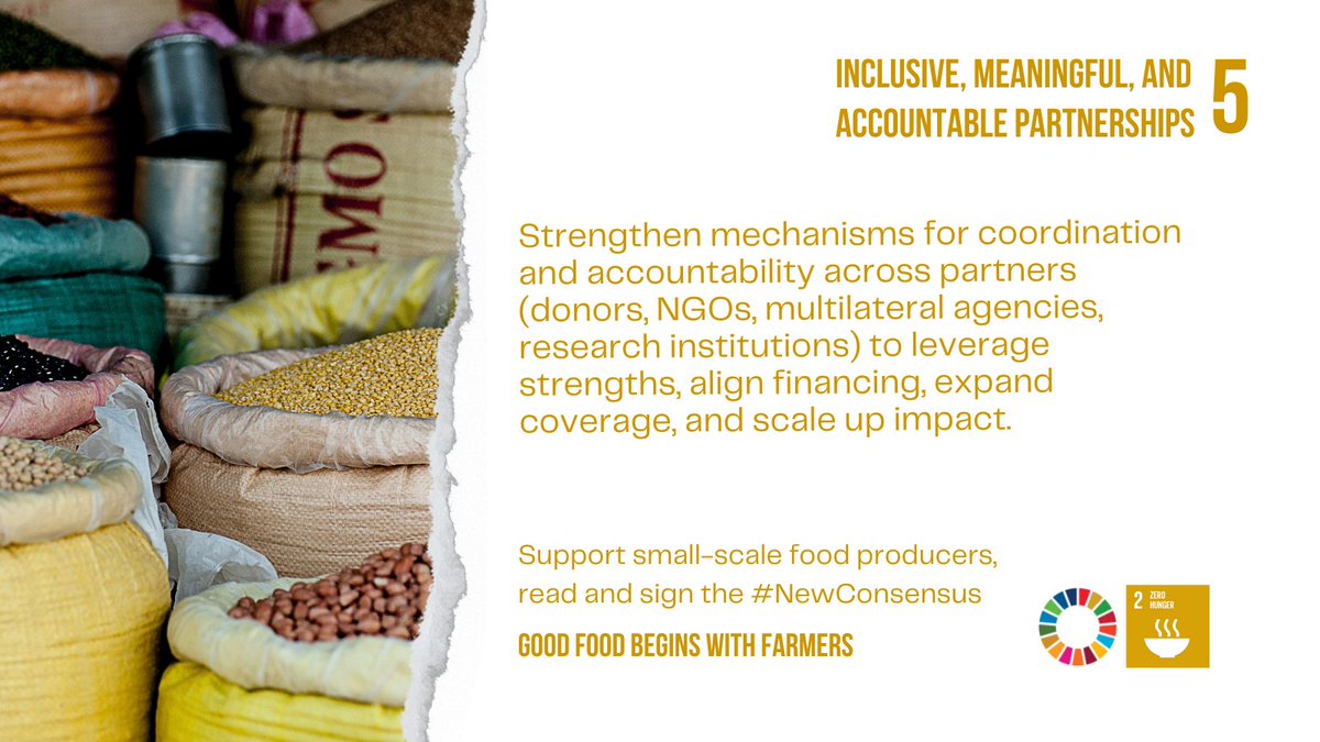 SDG2AdvocacyHub's tweet photo. Call to Action 5️⃣ of the #NewConsensus:
 
Create mechanisms to better facilitate coordination across partners and hold actors accountable to their support for small-scale food producers.
 
Find the full list of asks and more information here
👉https://t.co/PEj9wU9H5h https://t.co/nPA3dykKQo