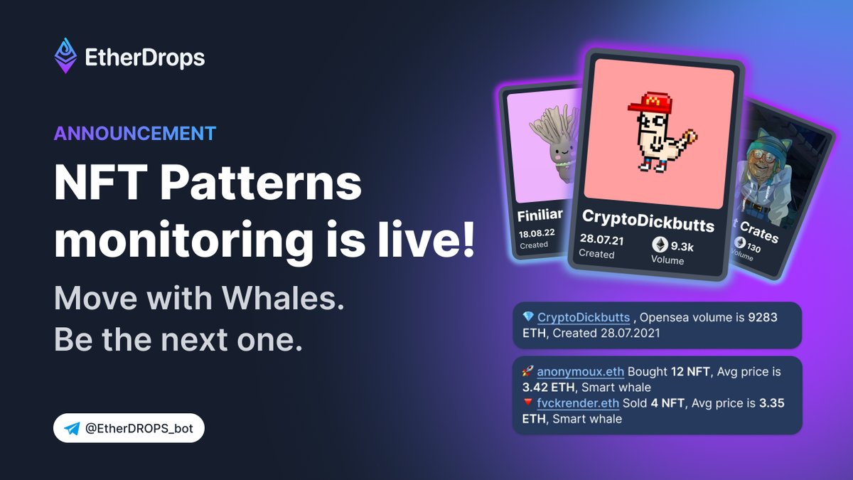 Be first to spot early #NFT GEMS with our new Patterns Monitoring feature🔥

Monitor #ETH Degen’s addresses (we have default pre-sets with 🐳, smart 🐳&amp; free-minters too) to identify new trends with NFT mints, buys &amp; sells.

More details👇
0xcheck.medium.com/nft-patterns-m…