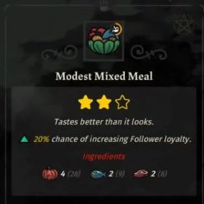 “Tastes better than it looks”

The results of trying to create the “Modest Mixed Meal” from Cult of the Lamb!

Honey Garlic Salmon and Pumpkin Beef Goulash served on a Red Chard Leaf!