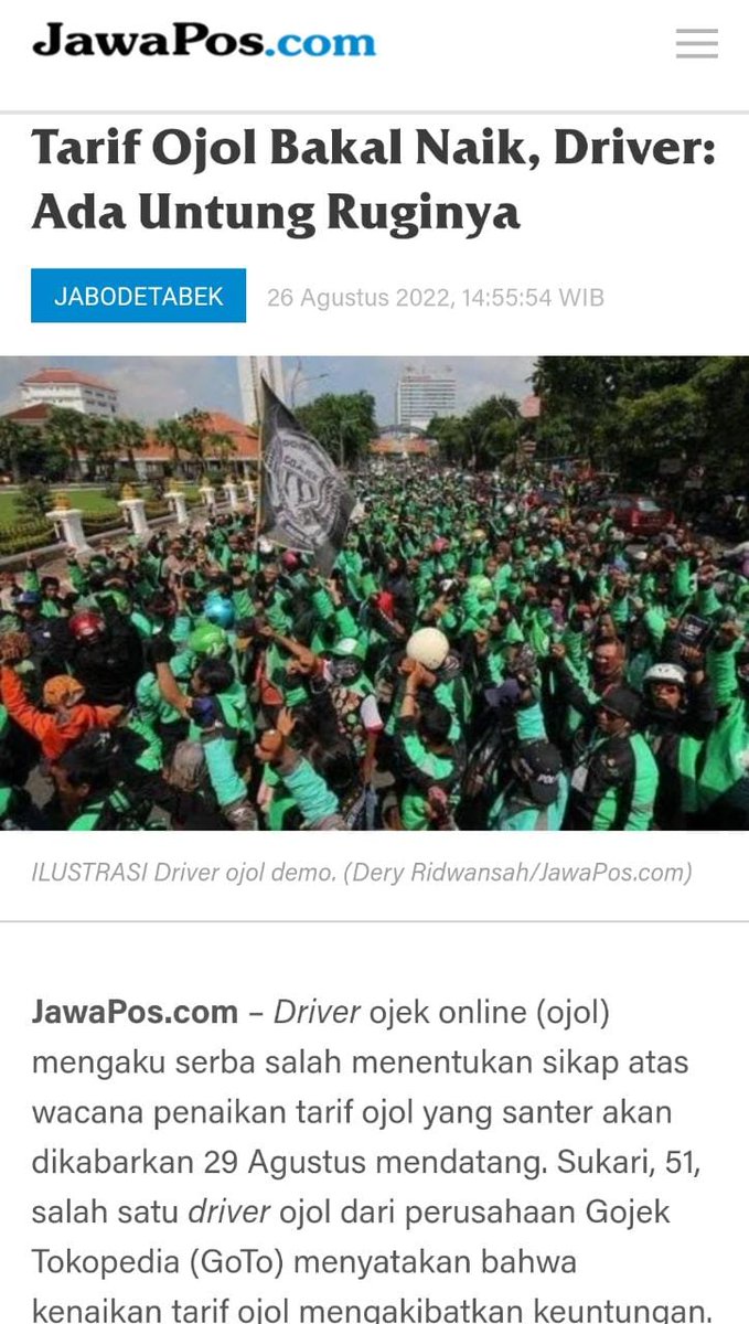 GojekOnTwitt's tweet photo. Mulai tanggal 29 Agustus 2022, tarif Ojek Online mengalami kenaikan sekitar 40%.

Dear customer dan driver ojol, gimana tanggapan kalian dengan kenaikan tarif ini? https://t.co/vayuUEsIkZ