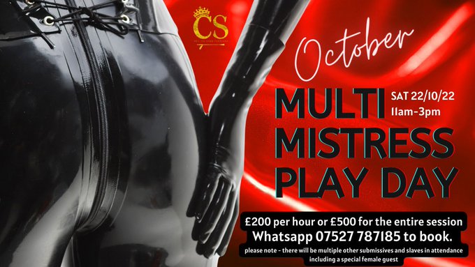 We are hosting another Multi-Mistress party at @KinkFetishDerby on Saturday 22nd October. Free for Dominatrices