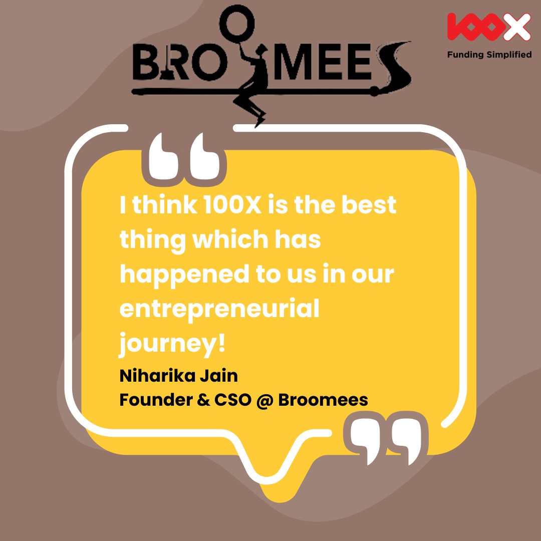 100X_VC's tweet photo. Niharika Jain, Founder & CSO, @BroomeesI on @100X_VC's contribution to @BroomeesI growth.
@BroomeesI gets you certified domestic help so that you can get your life in order seamlessly.
#SaaS #D2C #Deeptech #Healttech #Fintech #web3 #agritech #scaleup #startup #fundingnews https://t.co/RmAXufbS9N