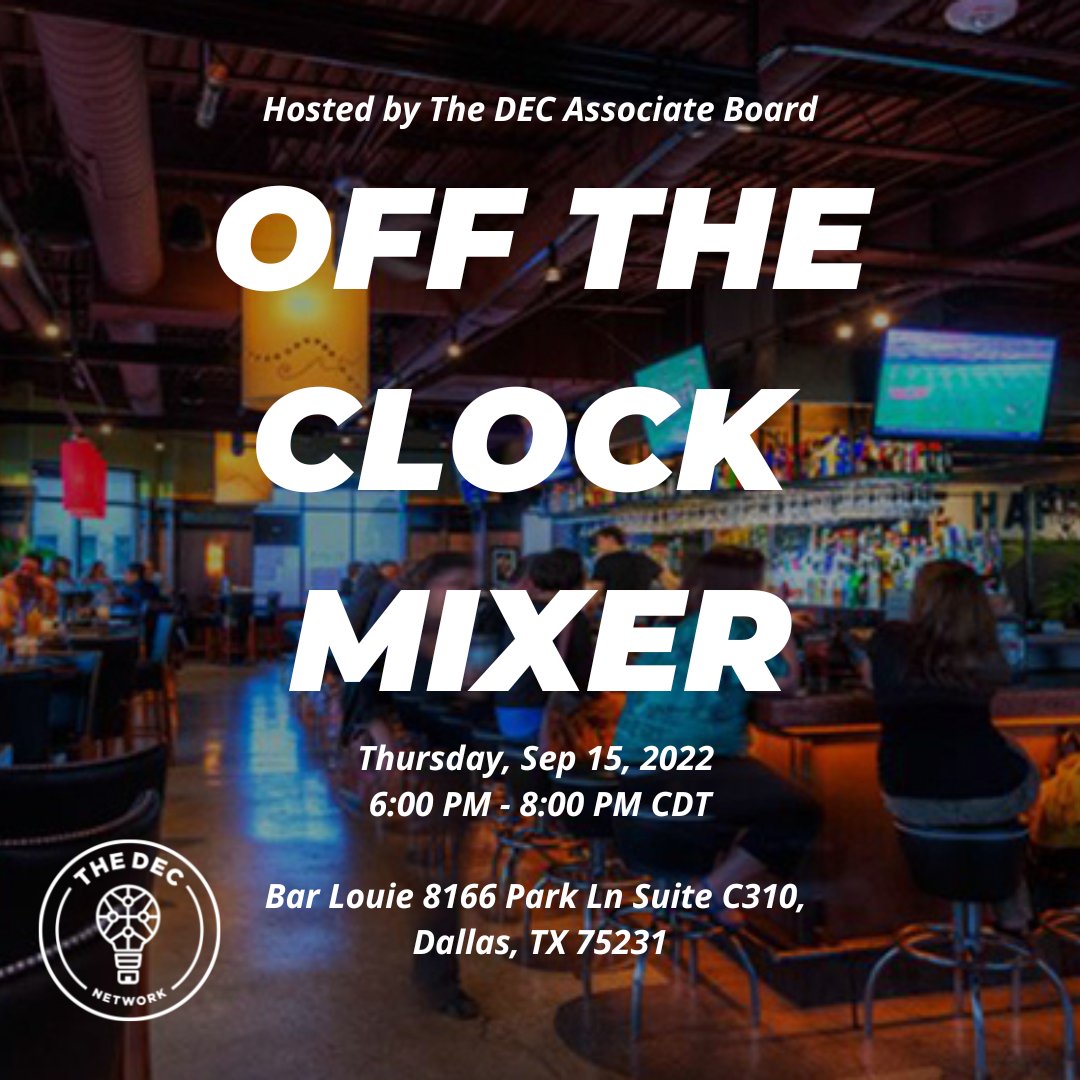 carsoncgibbons's tweet photo. 100+ RSVPs to September's Off the Clock Mixer w/ @theDECtx Associate Board. Grab your ticket today & tell a friend in the startup / entrepreneurial 🌎🎟️
https://t.co/X5BA1fv30G #thedec #dallas #fortworth #dfw #startups #startuplife #Entrepreneurship #Entrepreneurs #networking https://t.co/m7QP5qY5yL
