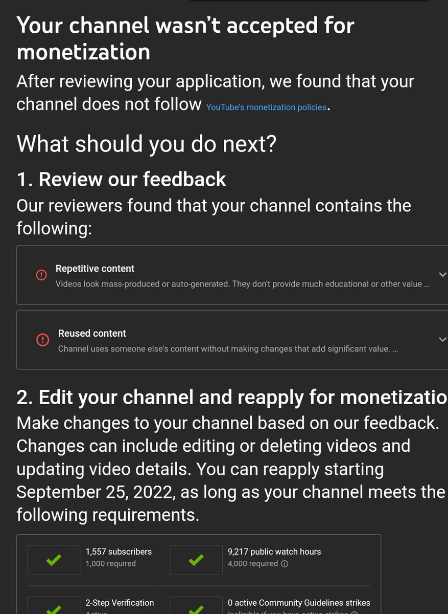 AlphaEnglishYT's tweet photo. @TeamYouTube I'm losing my mind!!! I've been trying to monetize my channel for months now!! https://t.co/b2ZGVMAxsd
Reasons for refusal are "repetitive" and "reused" contact that's not educational! 
Where the hell is the repetitive, it's all different!! My God someone help me!! https://t.co/C9c80uXx5o