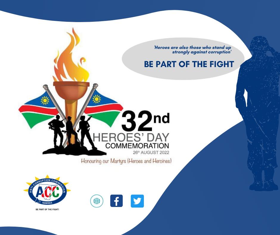 ACCNamibia's tweet photo. As we commemorate 32nd Heroes Day, let us honor the sacrifices made by our heroes and heroines, by taking a stand against corruption in our country.
Be part of the fight!
@ACCNamibia #unitedagainstcorruption #bepartofthefight https://t.co/KX8EiNMFU3
