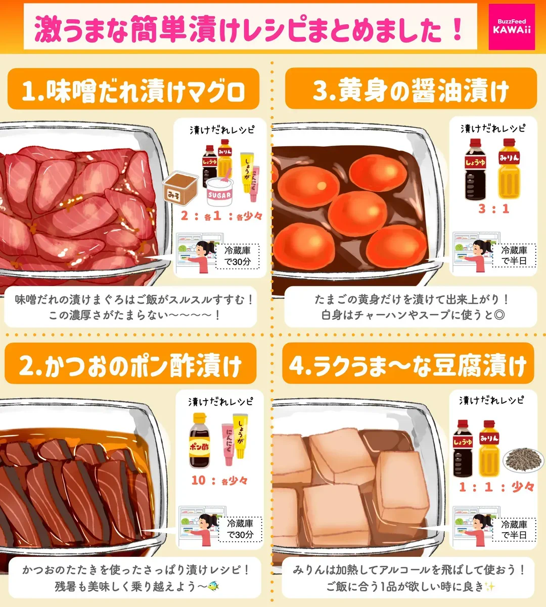 どのレシピも作り方がとっても簡単だから気軽に作れそう！お手軽「漬け」レシピ8選！