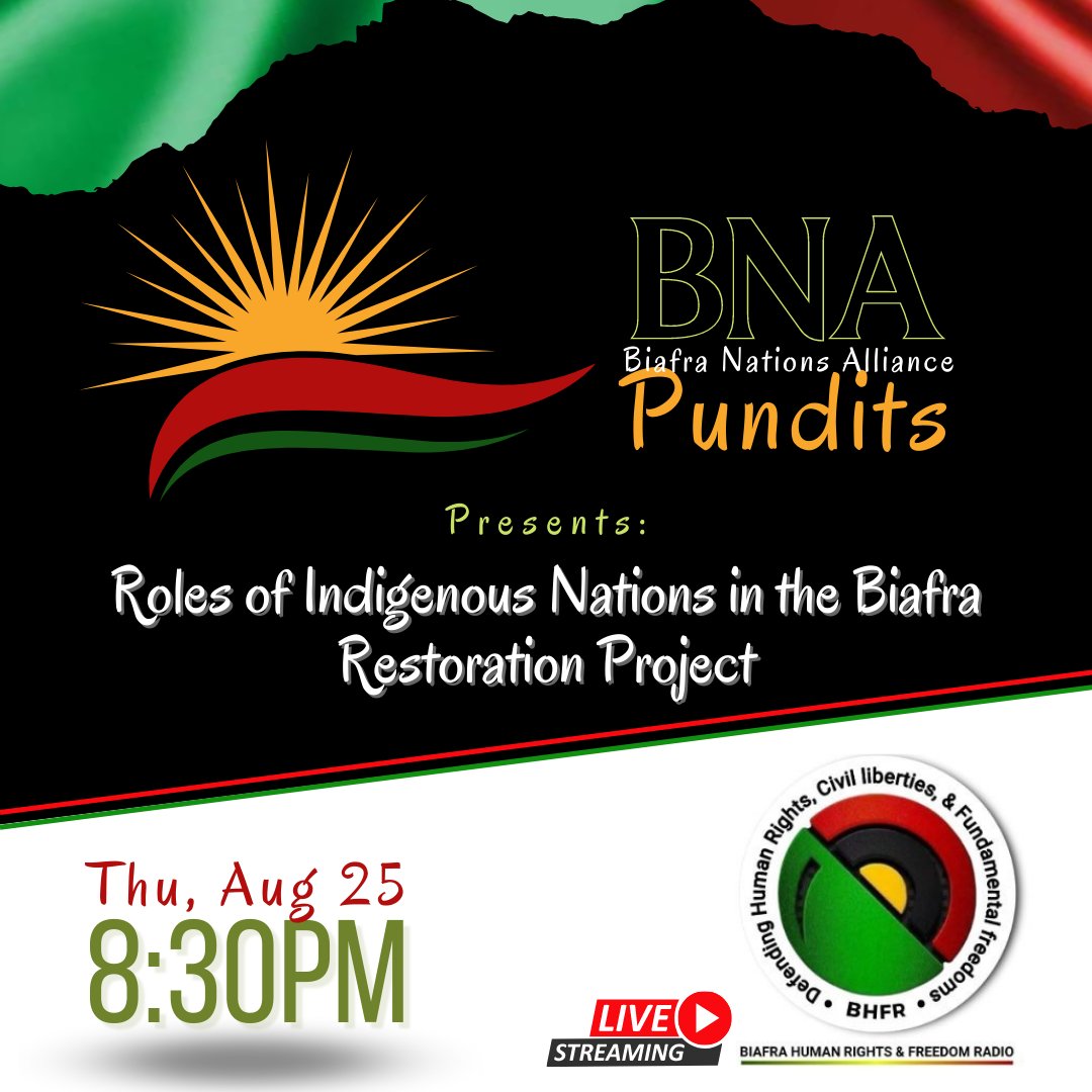 BnaPundits's tweet photo. Did you miss this week's program?
You can stream it on Facebook Watch via the link ๐
https://t.co/vUIAuYCUNv
God bless you as you join us every Thursday on @BiafraHuman at 8:30pm Biafra time
#BNAPundits #BNA
#BHFR #BHRA #RadioBiafraExtra #MotherlandRadioSA #BDFCG #DFCGB https://t.co/TcQp0b1c2u