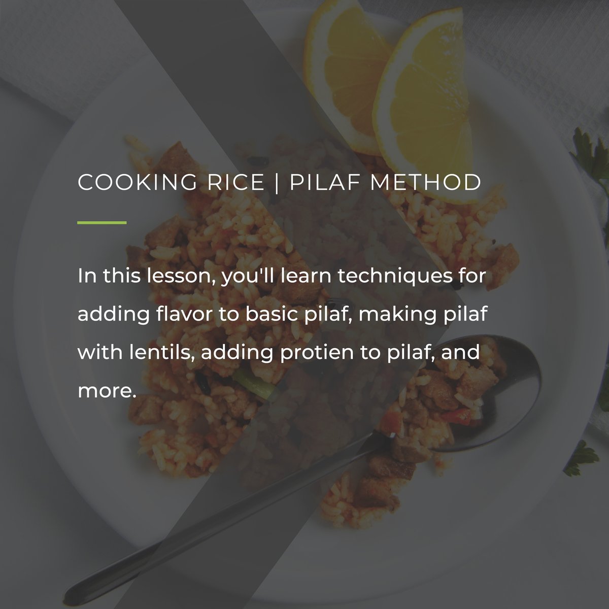 Rouxbe's tweet image. Pilaf is very popular in Indian, Mexican and Middle Eastern cuisines. Learn how to create flavorful, aromatic rice dishes in this lesson on the pilaf method.

#rouxbe #cookinglesson #aspiringchefs #steaming
