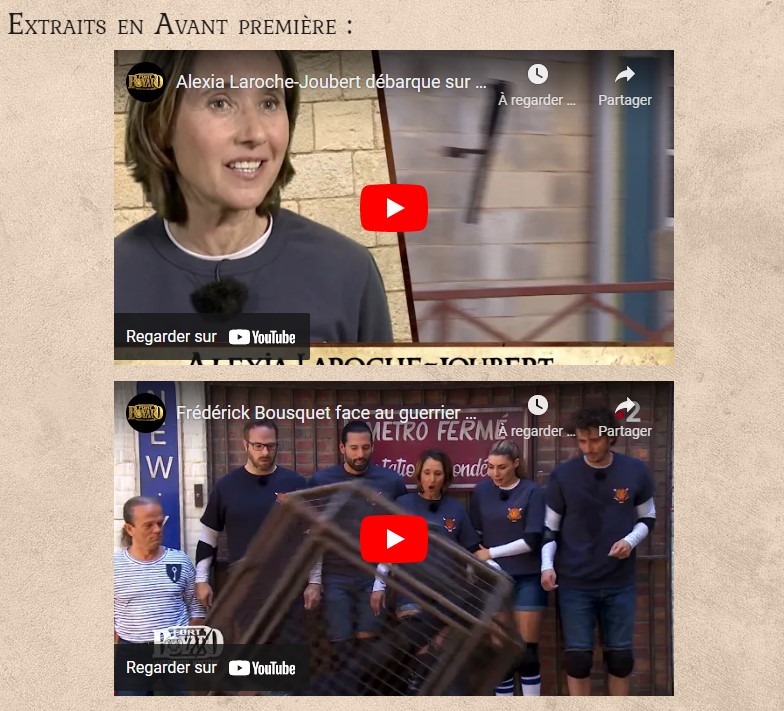 Découvrez en avant première deux extraits de l'émission de semain soir ! #FortBoyard 
fortboyard.tv/#/news/910-sai…