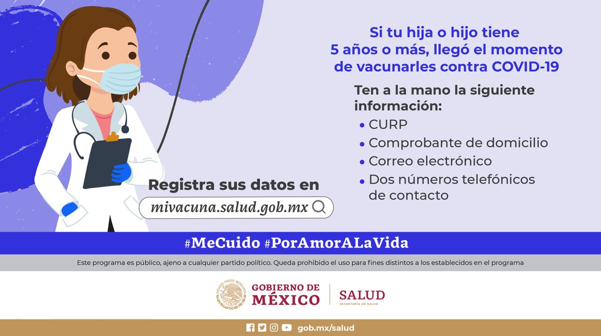 ¡Cuida la salud de tus peques vacunándolos! 🙌🏼👧🏻👦🏻💉
 
Ingresa a ➡ mivacuna.salud.gob.mx y registra sus datos, para que puedan recibir la vacuna contra #COVID19 

#MeCuido #PorAmorALaVida