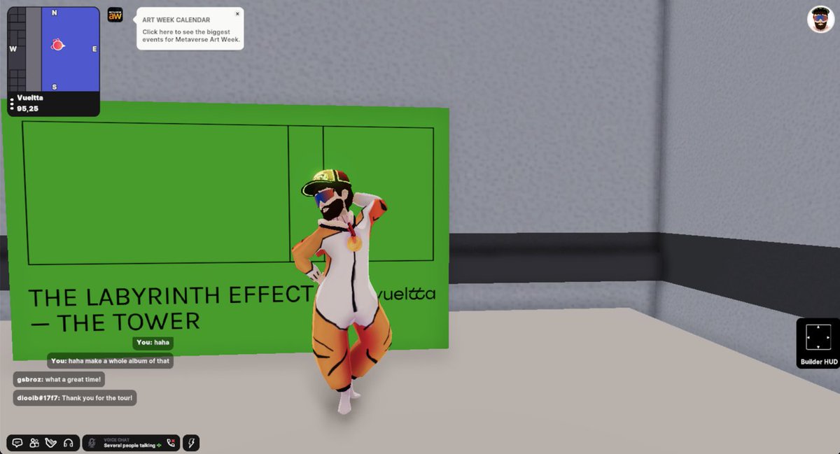 Wow, "THE LABYRINTH EFFECT" was such an awesome, immersive experience! Excellently guided by <a href="/BayBackner/">Bay Backner</a> - sensory overload in all the right ways. 👀👂Shoutout to <a href="/JsCoincollector/">Jason Summers🧚‍♀️</a> on the post tour photo shoot lol 📸 <a href="/vueltta/">Vueltta</a> <a href="/_indievillage/">Indie Village</a> #metaverseartweek #decentraland