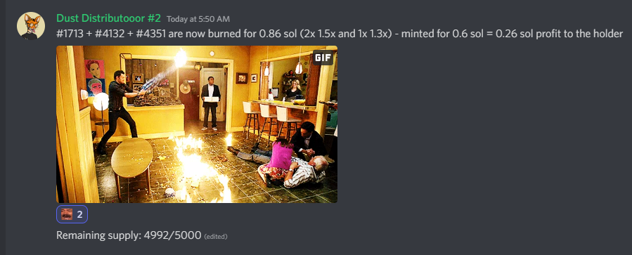 DustDoubleUp's tweet image. 8 NFTS BURNT SO FAR!

Mint for 0.2 SOL 
launchmynft.io/collections/G4…

BURN FOR 0.22 - 0.4 SOL
Try your luck today!