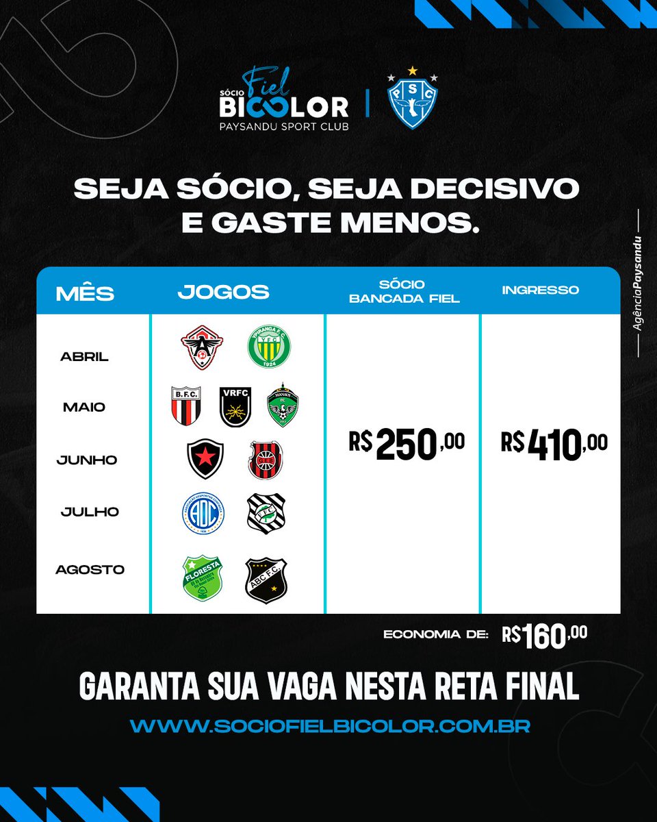 Paysandu's tweet photo. Presença garantida nesta reta final e economia para o seu bolso! Vem ser Sócio Fiel Bicolor! 🔵⚪️

https://t.co/sm9xsbIJIB

#JuntosPeloAcesso #OMaiorCampeãodaAmazônia https://t.co/AsuSvnhUAJ