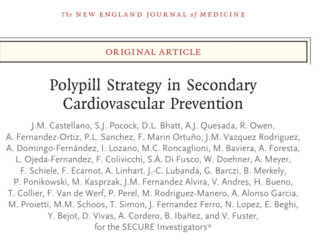 SECURE trial result polypill improves post IMA outcomes. Proud of being part this team thanks to Prof #Colivicchi for involving me! Congratulations to Prof #Fuster JM #Castellano @CNIC_CARDIO @SilCastelletti @FeliceGragnano @NunziaBorrell12 @fikkumamoto 

nejm.org/doi/full/10.10…