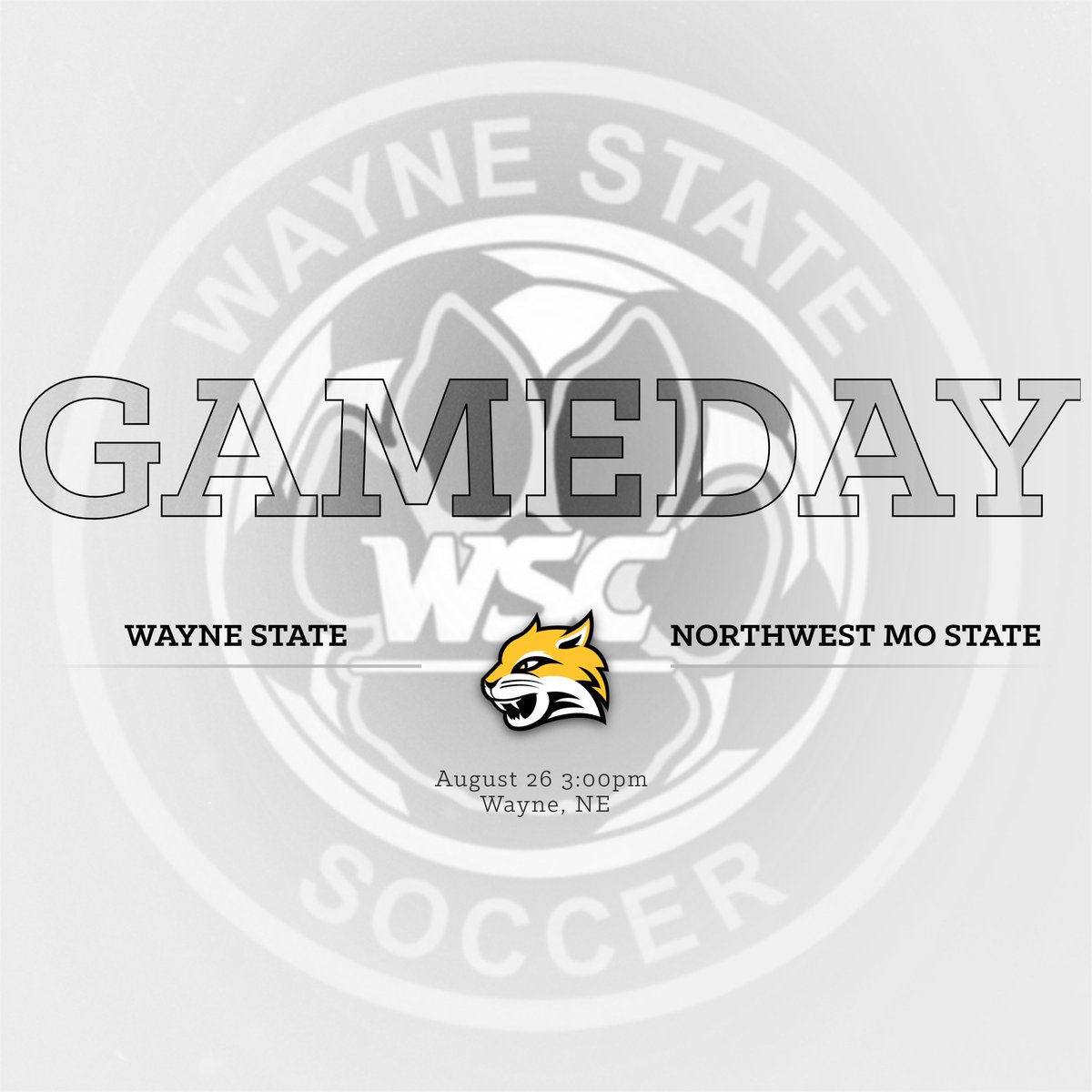 WayneStSoccer's tweet photo. GAMEDAY - Home Opener today! #GoCats #STRONG ⚽️🐯

🆚 Northwest Missouri State
🗓️ Today
⏰ 3:00 p.m.
📍 Wayne, NE
🏟️ WSC Soccer Field https://t.co/r18mJ5s09T