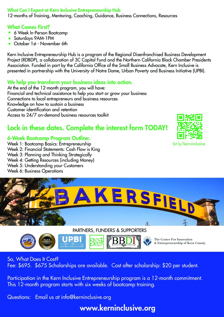 Kern Inclusive Entrepreneurship Bootcamp is enrolling now! Limited to 25 students.
Transforming Ideas into Action!
kerninclusive.org