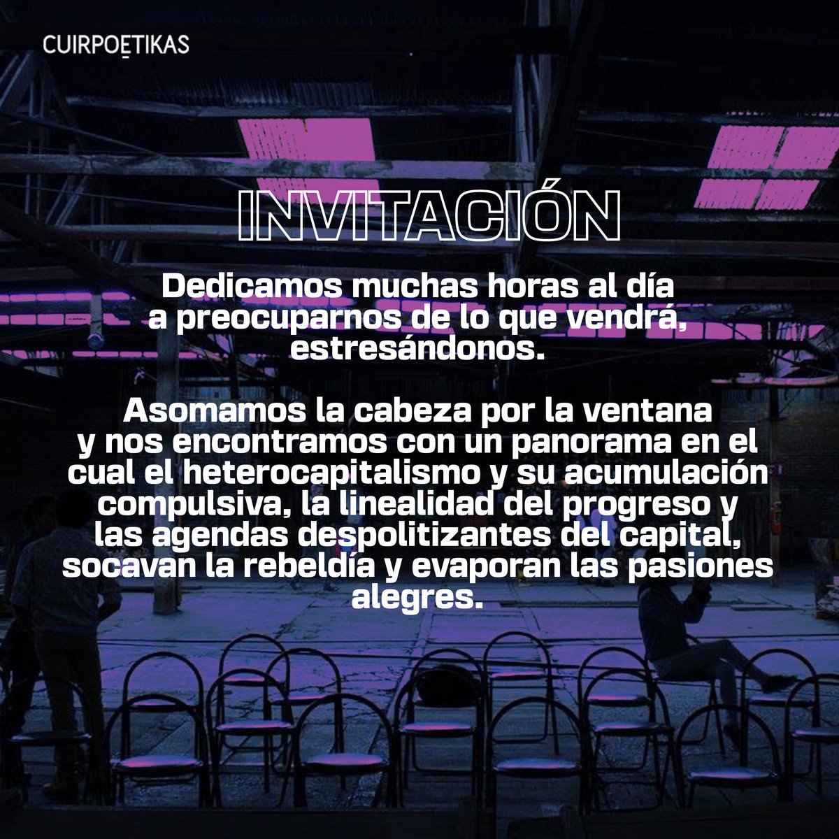 Cuirpoetikas's tweet photo. 🧵 - EL FUTURO ES DEJA DE HACER COSAS -  🌊☄️🦠
ÚLTIMA LLAMADA AL FESTIVAL CUIRPOÉTIKAS 2022

Recibimos trabajos en #Video  #sonido #ilustracióndigital #fotografía #literatura #cibernética #sitioweb #videoperformance #fotoperformance #gifperformance, arte en redes sociales, https://t.co/2IeO9lck7G