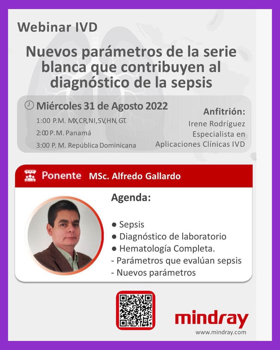 bioaldia's tweet photo. Webinar: Nuevos parámetros de la serie blanca que contribuyen al diagnóstico de la #sepsis
La cita es el miércoles 31 de agosto en la tarde
https://t.co/l0h6UzDqWs

#bioanalisis #tecnologíamedica #laboratorista #bioquimico #bacteriologo #leucocitos #hematologia #mindray https://t.co/llBIW3KI04