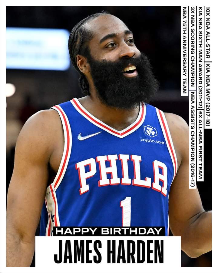 Join us in wishing James Harden of the Philadelphia 76ers a HAPPY 33rd BIRTHDAY! 