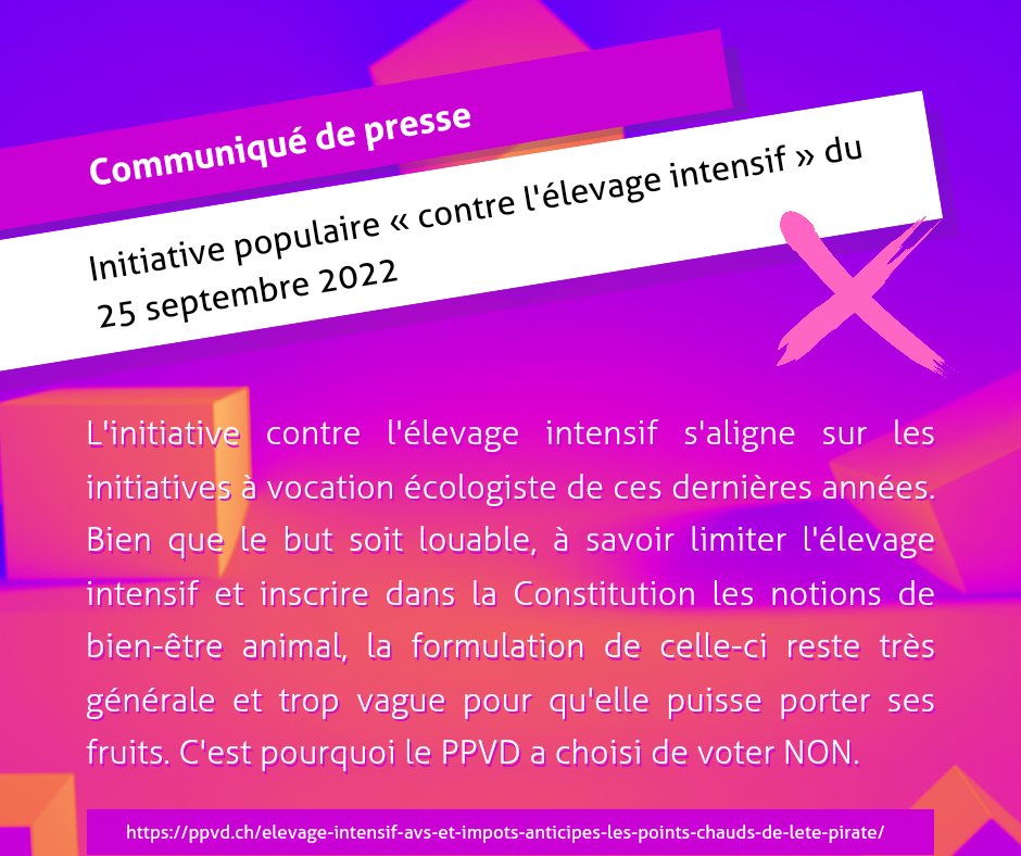 partipiratevaud's tweet photo. L’Assemblée Générale du #PartiPirate Vaudois (#PPVD) a choisi de voter NON à l'initiative populaire « contre l'élevage intensif » du 25 septembre 2022. #suisse #vaud #votations https://t.co/DL6Tn5LUrR